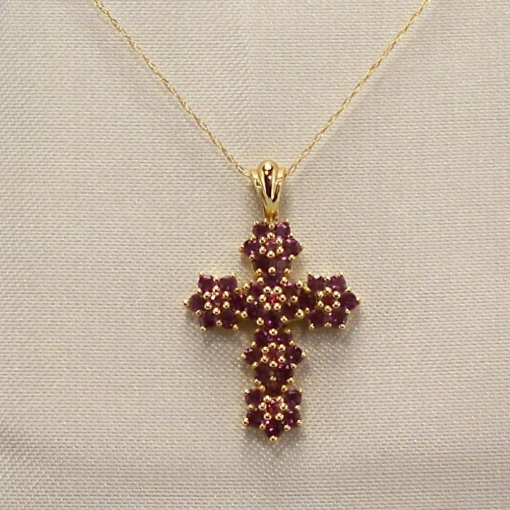 New 10K Gold Purple Amethyst Cross Necklace